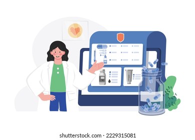 Female Doctor Explaining Medication Illustration concept. A flat illustration isolated on white background