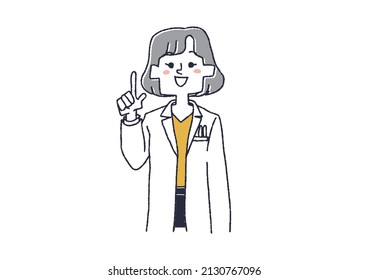 Médico femenino explicando puntos, vector cómico de persona manuscrita, coloreado simple en el dibujo en línea, manuscrito,