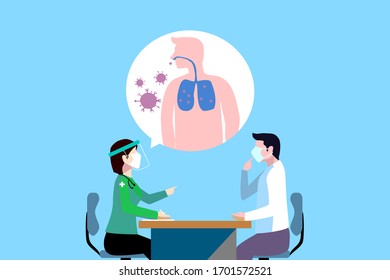 The female doctor is explaining the root cause of sickness is coronavirus.
