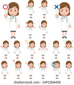 Female doctor facial expression pose variation illustration