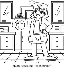 Female Doctor with First Aid Kit Coloring Page