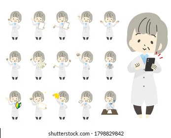 Female doctor full body illustration set