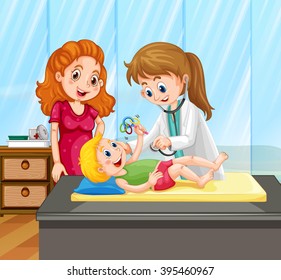 Female doctor give little boy treatment illustration