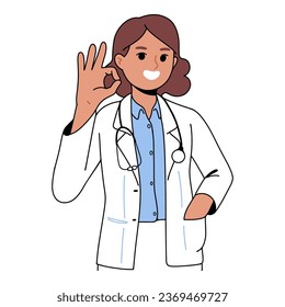 
female doctor gives an ok or yes gesture with her fingers