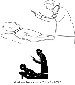 A female doctor giving an injection to a male patient - This is an illustration vector silhouette design. The layers are nicely arranged. Which will be easily editable for users.