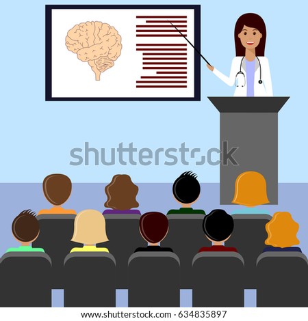 Female Doctor Giving Medical Lecture Presentation Stock Vector (royalty 