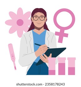 female doctor gynecologist woman pregnancy plan in flat illustration
