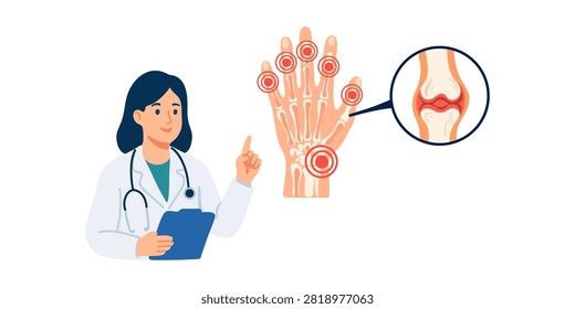 female doctor with hand bones flat vector icons
