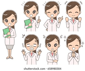 Female doctor has various facial expressions