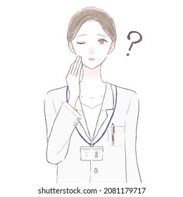 Female doctor having doubts. On white background.