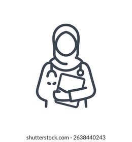 female doctor in hijab holding a stethoscope icon