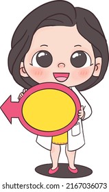 Female doctor holding an arrow pointing the way