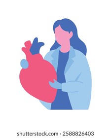 Female doctor holding human heart illustration