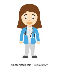 Female doctor icon cartoon character design with stethoscope 