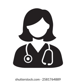 Female doctor icon, Female doctor silhouette, professional medical illustration.