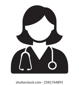 Female doctor icon, Female doctor silhouette, professional medical illustration.