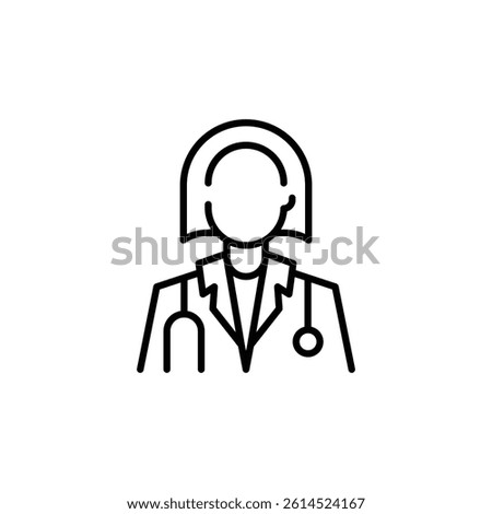 Female doctor icon. Simple representation of a medical doctor with a stethoscope for healthcare apps, medical websites, and professional identification in clinical settings. Vector illustration