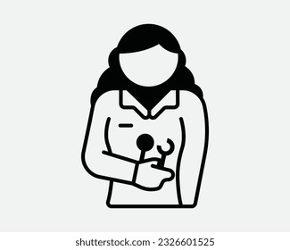 Female Doctor Icon. Woman Lady Girl Physician Health Care Worker Healthcare Stethoscope Nurse Doc. Black White Graphic Artwork Symbol Sign Vector EPS