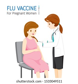 Female Doctor Injecting Flu Vaccine For Pregnant Woman, Influenza, Injection, Vaccination, Immunity, Protection, Prevention, Healthy