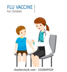 Female Doctor Injecting Flu Vaccine For Children, Influenza, Injection, Vaccination, Immunity, Protection, Prevention, Healthy