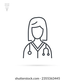 Female doctor line icon. Isolated vector on white background.