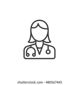 Female Doctor Line Icon, Physician Outline Vector Logo Illustration, Linear Pictogram Isolated On White