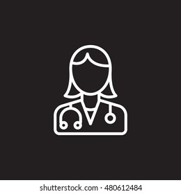 Female Doctor Line Icon, Physician Outline Vector Logo Illustration, Linear Pictogram Isolated On Black