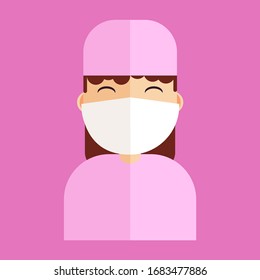 Female doctor in mask on a pink background. Doctor icons vector illustration