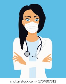Female doctor in a medical mask. Coronavirus protection. Cartoon flat illustration