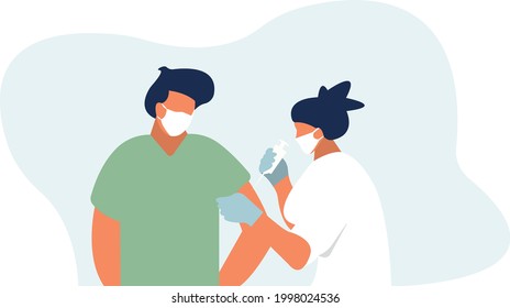 female doctor in medical mask giving an injection to a patient