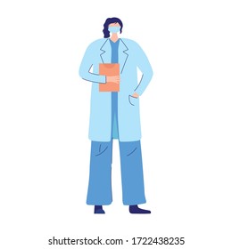 female doctor with medical mask and report staff hospital vector illustration