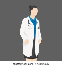 Female doctor in modern flat style, nurse, pharmacist, simple medical concept on gray background.