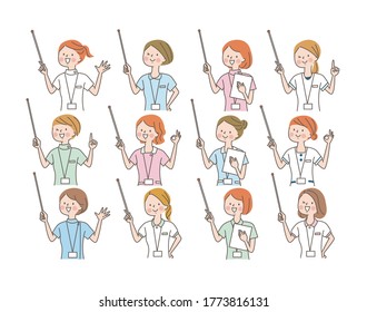 Female doctor, nurse, chiropractor facial expression set