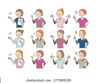 Female Doctor, Nurse, Chiropractor Facial Expression Set