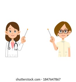 a Female doctor and female nurse explaining with a pointer