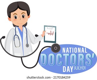 Female doctor on doctor day in July logo illustration