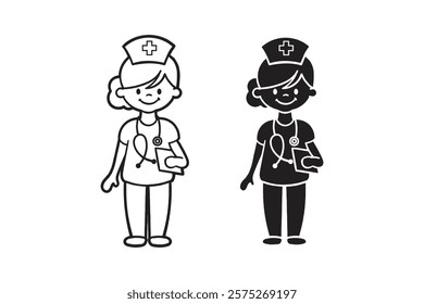 female doctor in outline and silhouette style