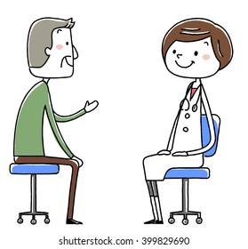 female doctor and patient. Old man. vector illustration.