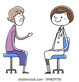 female doctor and patient. Old woman. vector illustration.