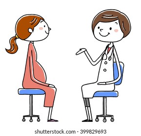female doctor and patient. Pregnant woman. vector illustration.