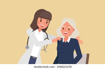 Female doctor people taking care of senior patient character vector design