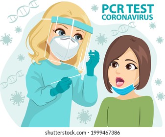 Female Doctor Performing PCR Test For Coronavirus Analyzing RNA Nasal And Oral Process Concept