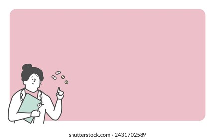 Female doctor pharmacist explaining medicine illustration frame