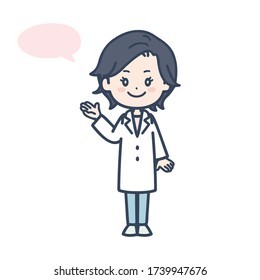 It is a female doctor of the pose to guide. Vector image.