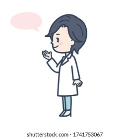 It is a female doctor of the pose to guide. Vector image.