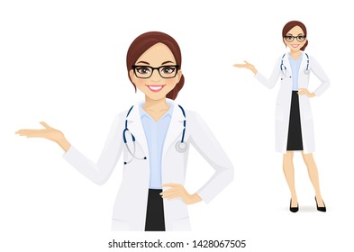 Female doctor presenting something isolated vector illustartion