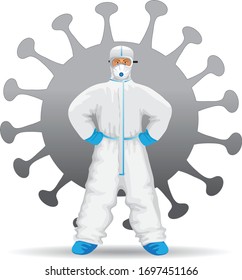 female doctor in protective suit protects against virus