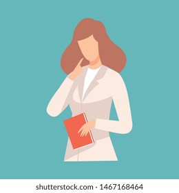 Female Doctor Raising Up Her Finger Giving Advice or Recommendation, Professional Medical Worker Character in White Lab Coat Vector Illustration