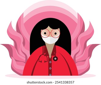female doctor in red color vector design 