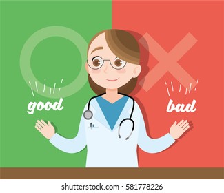 female doctor says good and bad. vector EPS10